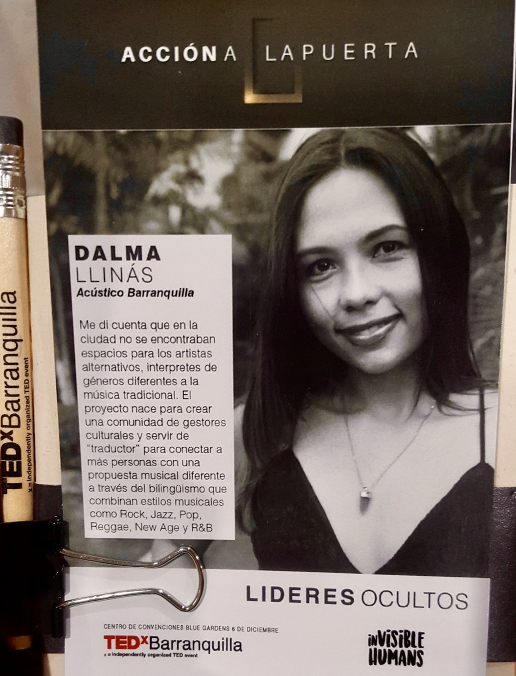 Dalma Llinás featured in TEDxBarranquilla program for Acústico Barranquilla